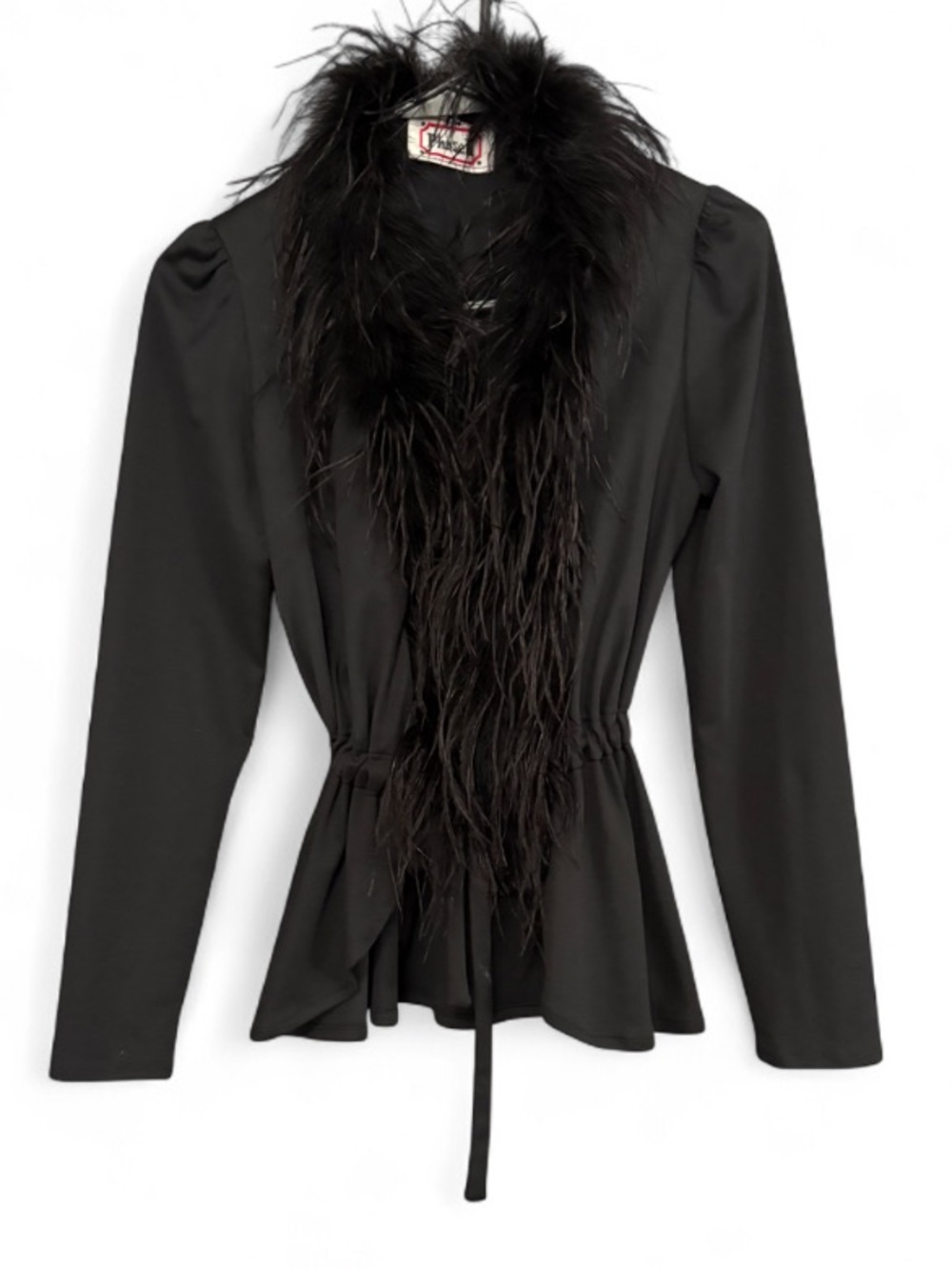 Vintage Phase Two Feather Trim Tie-Front Long Sleeve Top